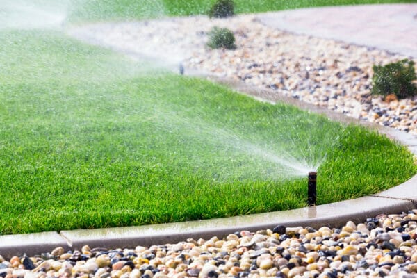 Automatic sprinklers watering grass