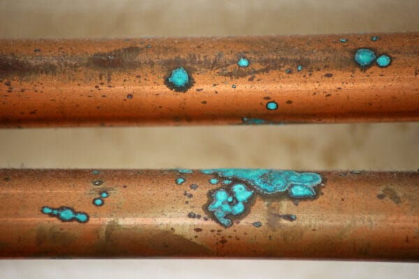 Oxidized Copper Pipes. Close up